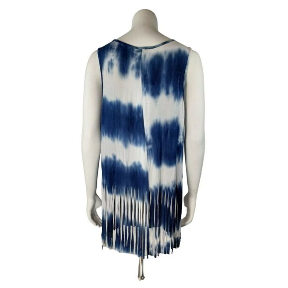 Gemstone Womens 1X Blue Gold Elephant Graphic Lightweight Fringe Tank Top New - Picture 4 of 9